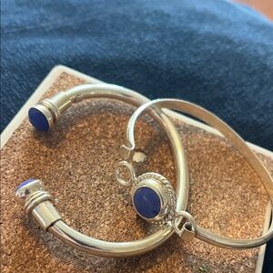 2 handcraftedSterling Silver Bracelets with Blue Stones